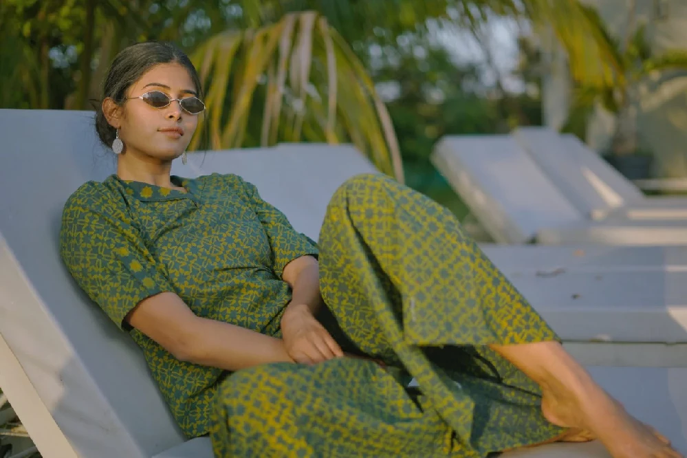 Green Handloom Kurta Pant with Criss-cross Ajrakh Hand-Block Prints-5.webp